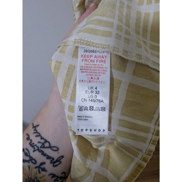 Topshop Printed Mini Poplin Dress In Yellow Check Dress - Size 0 - Picture 8 of 8